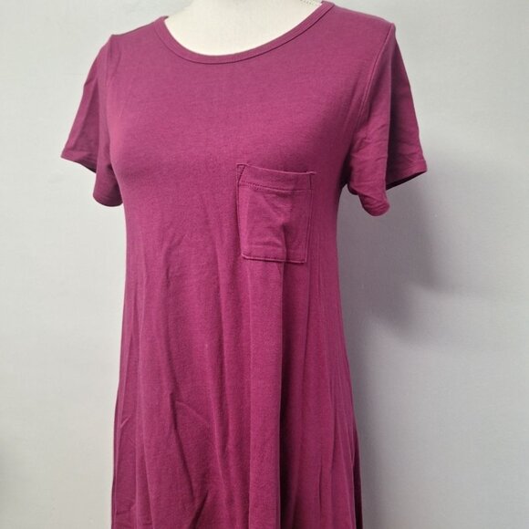 Lularoe Burgundy Carly Dress Womens XS Tee Shirt Style Front Chest Pocket Knee - Picture 4 of 11